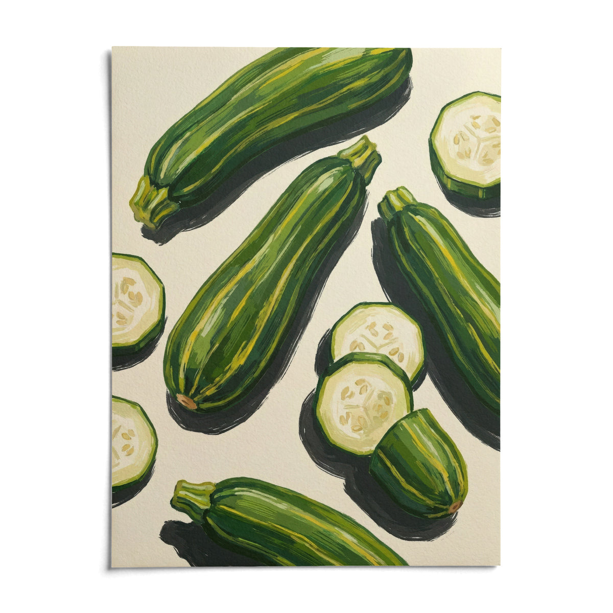 Zucchini Wall Art, shown as an unframed paper print on a plain white background